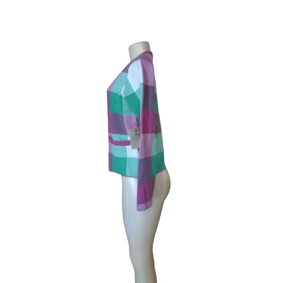 Cynthia Rowley Plaid Cardigan Sweater W/Gold Buttons Size S NWT - Picture 4 of 6